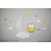 Muursticker uiltje op lichtgrijze maan met sterren (wolkjes en naam optioneel) (70x45cm)